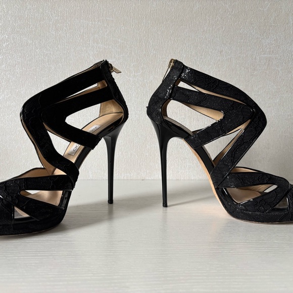 Jimmy Choo Black Strappy Lace Heels - Picture 4 of 11